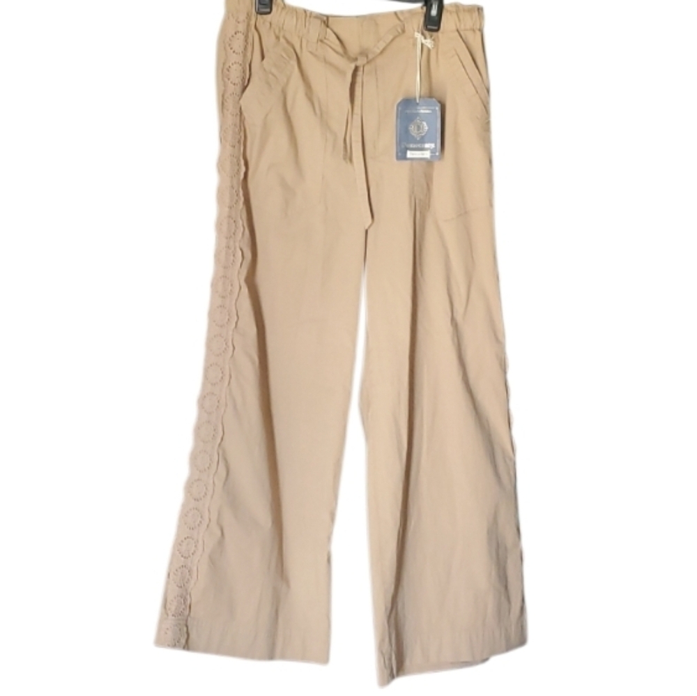 Democracy Wide‎ Leg Lace Side Boho Pants Size 12 Womans Camel Tan Color